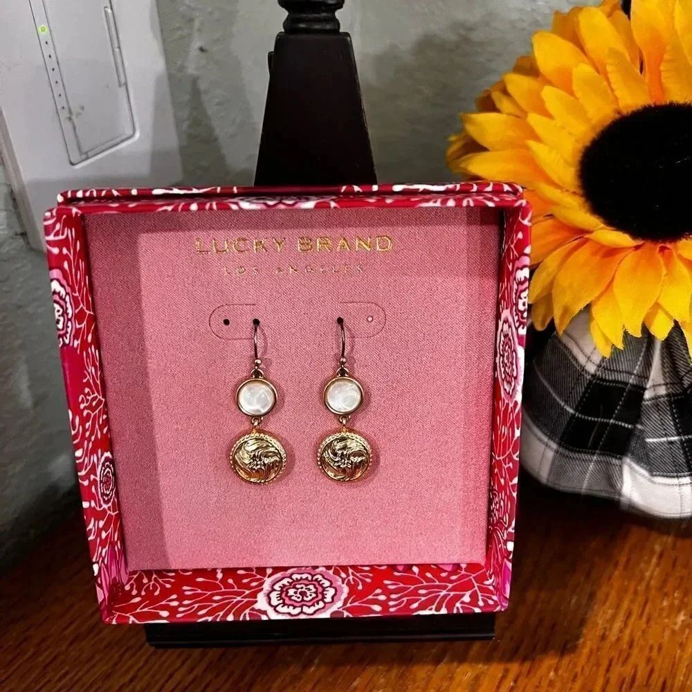 NWGB Lucky Brand Gold & White Fishhook Earrings #LBGB2